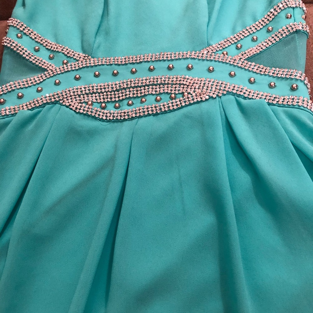 Blue Bedazzled Diamond Studded Dress - Picture 4 of 7